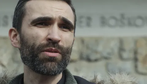 Zagreb, 21.03.2025. - Konferencija za medije Nezavisnog sindikata znanosti i visokog obrazovanja na temu: istina o štrajkašima na Institutu Ruđer Bošković. Na fotografiji glavni tajnik Sindikata Matija Kroflin. foto HINA/ Lana SLIVAR DOMINIĆ/ lsd