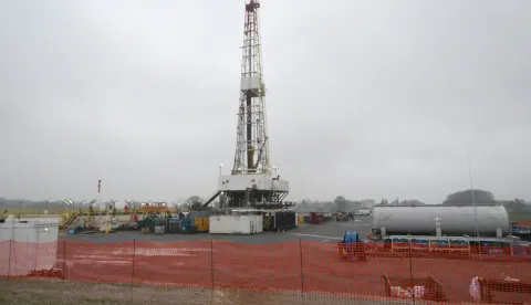 28.03.2025., Djurdjevac - Obiljezavanje pocetka izrade prve Inine istrazne geotermalne busotine - Lescan GT-1. Projekt su predstavili Zsuzsanna Ortutay, predsjednica Uprave INA-e i Josip Bubnic, operativni direktor istrazivanja i proizvodnje nafte i plina u INA-i Photo: Damir Spehar/PIXSELL