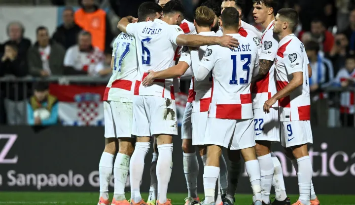 14.11.2025., stadion HNK Rijeka, Rijeka - Kvalifikacije za FIFA Svjetsko nogometno prvenstvo 2026., skupina L, Hrvatska - Farski otoci. Slavlje nogometasa Hrvatske nakon pogotka Nikole Vlasica za vodstvo 3:1. Photo: Marko Lukunic/PIXSELL