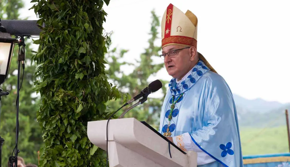 ibenik, 15.8.2018 - ibenski biskup Tomislav Rogić, predvodeći u srijedu na blagdan Velike Gospe sredinje misno slavlje u marijanskom svetitu u Vrpolju, poručio je kako je "jedan od većih čovjekovih problema zagledanost u zemlju i zemaljsko" te da su napast dananjeg vremena brzina i ritam ivota koji melje kao i da se sve gleda kroz trenutni uspjeh.foto HINA/ ibenikIN/ Dean Batak/ ua