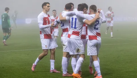Velika Gorica, 13.11.2025 - Utakmica kvalifikacija za U21 Europsko prvenstvo 2027. godine Hrvatska - Litva. Na slici slavlje reprezentativaca Hrvatske.Foto Hina/ Dario GRZELJ/ dag