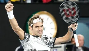 epa05751848 Roger Federer of Switzerland celebrates after winning his Men's Singles semifinal match against Stan Wawrinka of Switzerland at the Australian Open Grand Slam tennis tournament in Melbourne, Victoria, Australia, 26 January 2017. EPA/MADE NAGI------2x color - sport