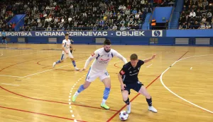 Osijek, 16. 11. 2025., Dvorana Zrinjevac, futsal, Osijek Kandit - Futsal Dinamo (Zagreb), SuperSport HMNLSNIMIO BRUNO JOBST