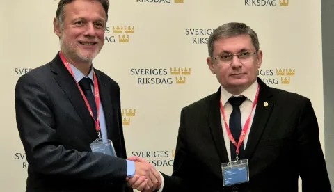 Stockholm, 24.11.2025. - Predsjednik Hrvatskog sabora Gordan Jandroković održao je bilateralni sastanak s predsjednikom Parlamenta Republike Moldove Igorom Grosuom na marginama 4. parlamentarnog summita Međunarodne krimske platforme. foto HINA/ Hrvatski sabor/ ml