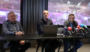 Zagreb, 26.11.2025 - Konferencija za medije menadžmenta Marka Perkovića Thompsona. Na fotografiji Tomislav Zorić, Zdravko Barišić, Mirko Gudelj.foto HINA/ Denis CERIĆ /dc