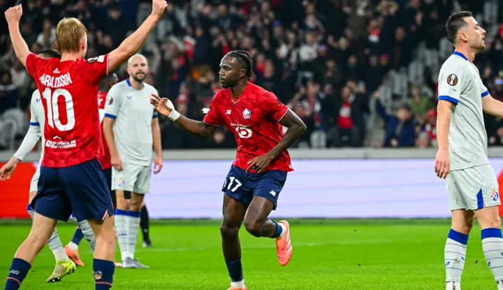 Ngal'ayel MUKAU of Lille celebrates scoring his team second goal during the UEFA Europa League match between Lille and Dinamo Zagreb at Stade Pierre-Mauroy on November 27, 2025 in Lille, France. (Photo by Daniel Derajinski/Icon Sport) Photo: Daniel Derajinski/PIXSELL
