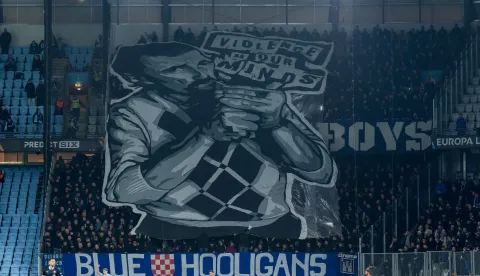 23.10.2025., Eleda stadion, Malmo, Svedska - UEFA Europska liga, grupna faza, 3. kolo, Malmo - GNK Dinamo. navijaci Dinama, Bad Blue Boysi Photo: Christian Ornberg/PIXSELL