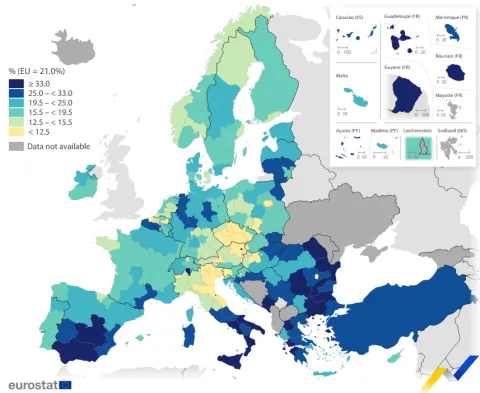 Stanovništvo Slavonije, Banije i Korduna statistički su u većem su riziku od siromaštva i socijalne isključenosti nego što je to, primjerice susjedna Srbija, sudeći po rezultatima istraživanja Eurostata mapiranja 243 regija EU i graničnih država s Unijom. 