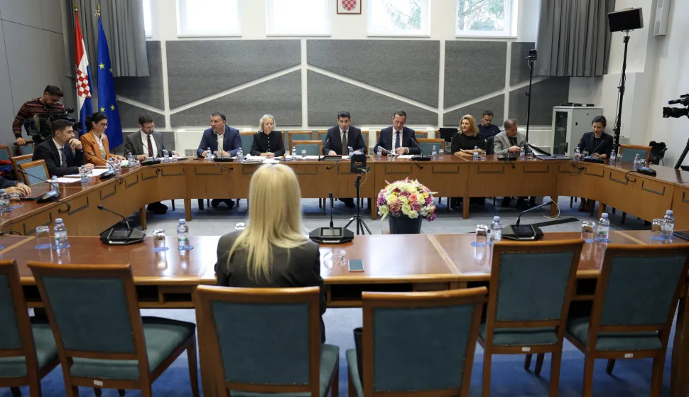 Zagreb, 01.12.2025 - 29. sjednica Odbora za pravosuđe Hrvatskoga sabora na čijem dnevnom redu je zbor predsjednika ili predsjednice Vrhovnog suda, sukladno prijedlogu predsjednika RH, na kojem će troje kandidata: Aleksandra Maganić, Mirta Matić i Šime Savić, predstaviti svoje programe rada članovima Odbora.foto HINA/ Damir SENČAR/ ds