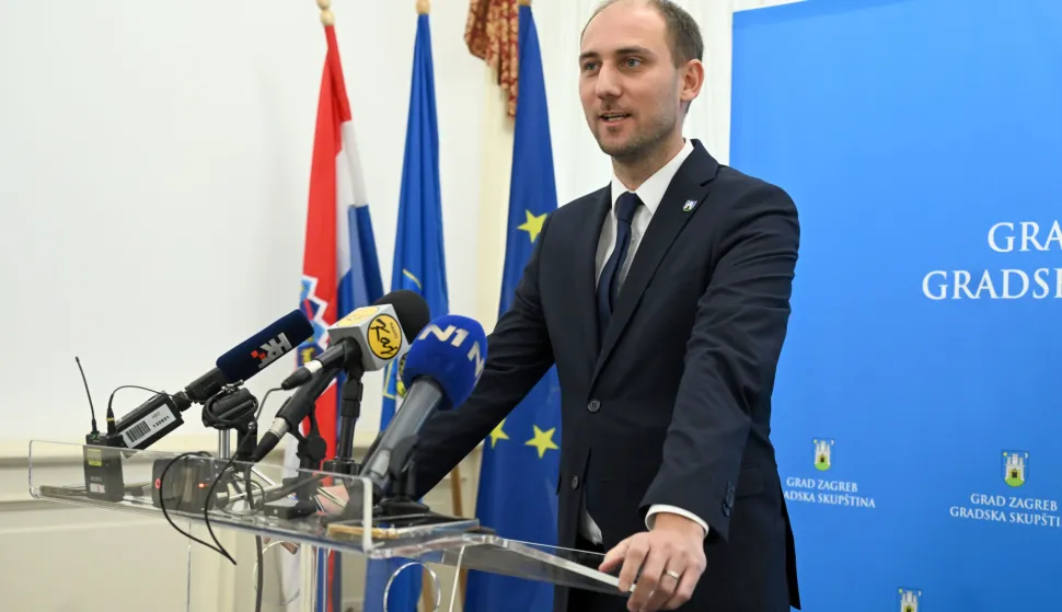 24.11.2025., Zagreb - Predsjednik Gradske skupstine Grada Zagreba Matej Misic odrzao je konferenciju za medije. Photo: Marko Lukunic/PIXSELL