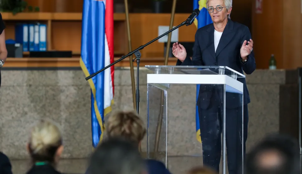 14.9.2023., Zagreb - Prezentacija rezultata projekta "e-Kutura &ndash; Digitalizacija kulturne bastine" Ministarstva kulture i medija. Uz ministricu kulture i medija Ninu Obuljen Korzinek, projekt su predstavili ravnatelj Hrvatskog drzavnog arhiva Dinko Cutura, ravnateljica Programa Hrvatske Radiotelevizije Marija Nemcic, ravnatelj Muzeja za umjetnost i obrt Miroslav Gasparovic, i ravnateljica Nacionalne i sveucilisne knjiznice Ivanka Stricevic. Photo: Jurica Galoic/PIXSELL