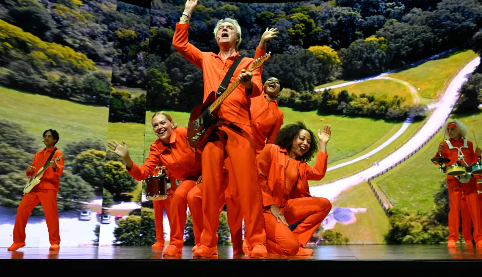 David Byrne performs on stage during ?Who Is The Sky? tour at The Fillmore Miami Beach, on Dec. 5, 2025 in Miami Beach, Florida. USA. (Photo by Michele Eve Sandberg/Sipa USA) Photo: MICHELE EVE SANDBERG/SIPA USA