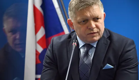 Summit of the European Council (EU) in Brussels. Prime Minister of Slovakia Robert Fico at the summit.18.04.2024 Belgium, BrusselsPhoto credit: Alex Sochacki/Kommersant/Sipa USA Photo: Kommersant Photo Agency/SIPA USA