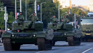 31.07.2025., Zagreb - U povodu obiljezavanja 30. obljetnice vojno-redarstvene operacije Oluja odrzan je svecani vojni mimohod. Andrej Plenkovic se u Francuskoj potpisati ugovor o nabavi 18 samohodnih haubica Caesar MK2, dok ce u Njemackoj u srijedu potpisati ugovor o nabavi 44 tenka Leopard 2A8. Photo: Zeljko Lukunic/PIXSELL