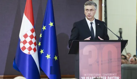 Zagreb, 12.12.2025. - Konferencija "30 Years After Dayton: Leading the Way with Local Solutions" u organizaciji Ministarstva vanjskih i europskih poslova Republike Hrvatske. Na fotografiji Andrej Plenković. foto HINA/ Lana SLIVAR DOMINIĆ/ lsd