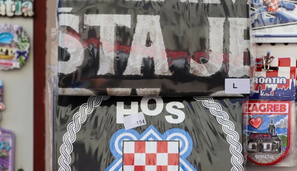 03.07.2025., Zagreb - Uoci koncerta Marka Perkovica Thomsona na Hipodromu u sredistu grada u Bakacevoj ulici moze se pronaci mnostvo suvenira na tu tematiku. Photo: Sanjin Strukic/PIXSELL