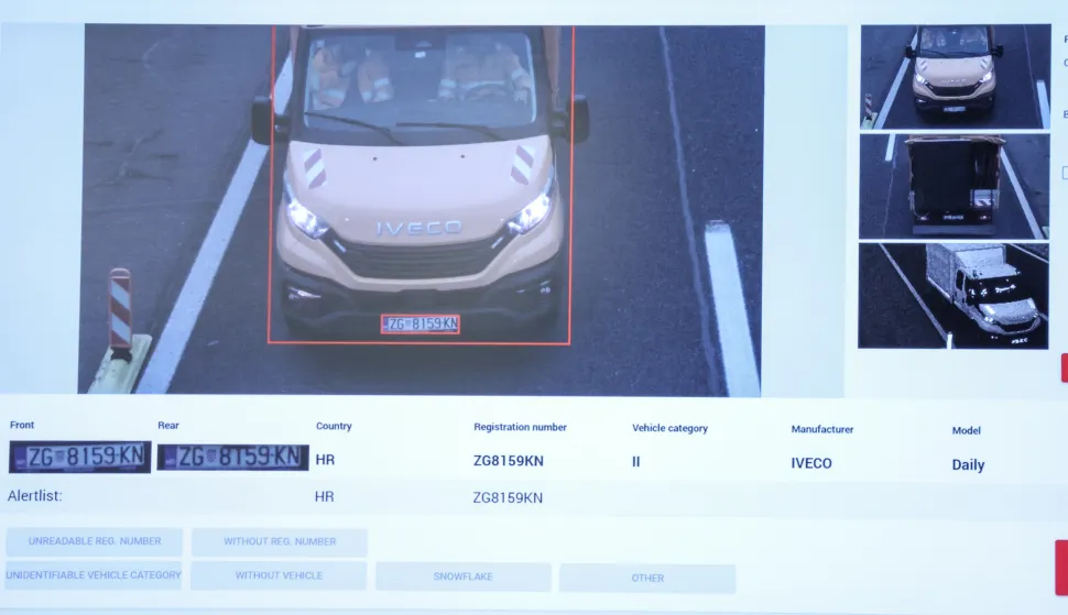 Zagreb, 19.12.2025 - Hrvatske autoceste održale su prezentaciju aktualnog statusa projekta novog sustava naplate cestarine Crolibertas. Na slici prikaz sustava prepoznavanja registracijske tablice vozila.foto HINA/ Damir&nbsp;SENČAR/&nbsp;ds