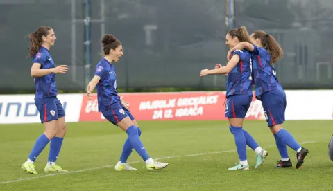 Zagreb, 08.04.2025. - Susret 4. kola skupine B4 Lige nacija za nogometa&scaron;ice između Hrvatske i Albanije. Na fotografiji slavlje nakon postignutog zgoditka.foto HINA/ Admir BULJUBA&Scaron;IĆ/ abu