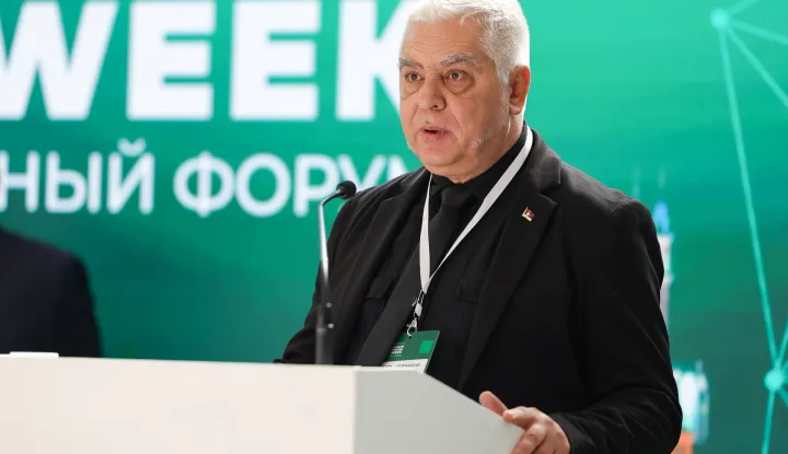 RUSSIA, REPUBLIC OF TATARSTAN - SEPTEMBER 17, 2025: Boris Bratina, Information and Telecommunications Minister of Serbia, speaks during a ceremony to open Kazan Digital Week 2025 at the Kazan Expo International Exhibition Centre in Bolshiye Kabany, southeast of Kazan. Anton Vergun/TASS/Sipa USA Photo: Tass/SIPA USA