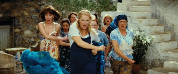 Donna and The Dynamos--(L to R) Tanya Chesham-Leigh (CHRISTINE BARANSKI), Donna Sheridan (MERYL STREEP) and Rosie Rice (JULIE WALTERS)--lead the Greek chorus in the musical romantic comedy ?Mamma Mia!?