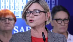 Zagreb.11.6.2025. Zastupnice Sandra Benčić, Ur&scaron;a Raukar-Gamulin i Damir Bakić održali su konferenciju za medije s temom "Vrijedi li glas jednako ili ovisi kome je dat".Na slici Sandra Benčić.Foto HINA/ Tomislav Pavlek/ tp