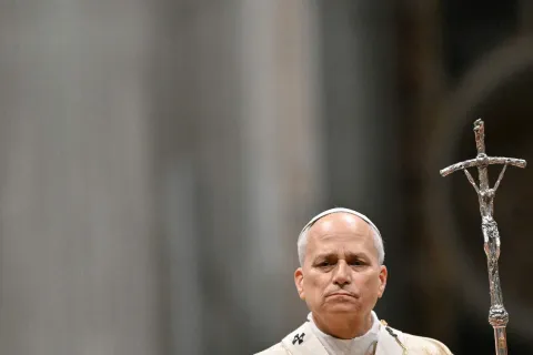 Pope Leo XIV looks on as he performs the Christmas mass at St Peter's Basilica in the Vatican on December 25, 2025. (Photo by Tiziana FABI/AFP)