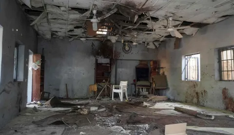 EDITORS NOTE: Graphic content/TOPSHOT - A general view of the scene of the explosion at a mosque in the Gamboru market in Maiduguri on December 25, 2025. An explosion ripped through a mosque in the northeastern Nigerian city of Maiduguri and killed at least seven worshippers on December 24, 2025, witnesses and security sources told AFP.No armed groups immediately claimed responsibility for what anti-jihadist militia leader Babakura Kolo said was a suspected bombing.Maiduguri is the capital of Borno state, home to a years-long insurgency by jihadist groups Boko Haram and an offshoot, Islamic State West Africa Province, though the city itself has not seen a major attack in years. (Photo by Audu MARTE/AFP)