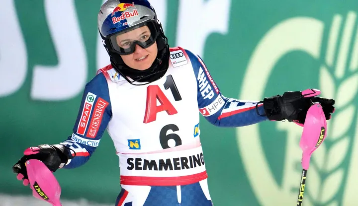 Croatia's Zrinka Ljutic reacts after competing in the second run of the Women's Slalom race of the FIS Alpine Ski World Cup in Semmering, Austria on December 28, 2025. (Photo by GEORG HOCHMUTH/APA/AFP)/Austria OUT