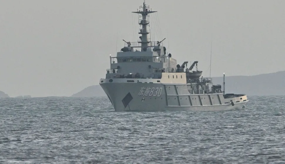 A Chinese ship is seen in waters near Pingtan island, the closest point to Taiwan, in eastern China?s Fujian province on December 29, 2025. China launched live-fire drills around Taiwan on December 29 that it said would simulate a blockade of the self-ruled island's key ports, prompting Taipei to condemn Beijing's "military intimidation". (Photo by ADEK BERRY/AFP)