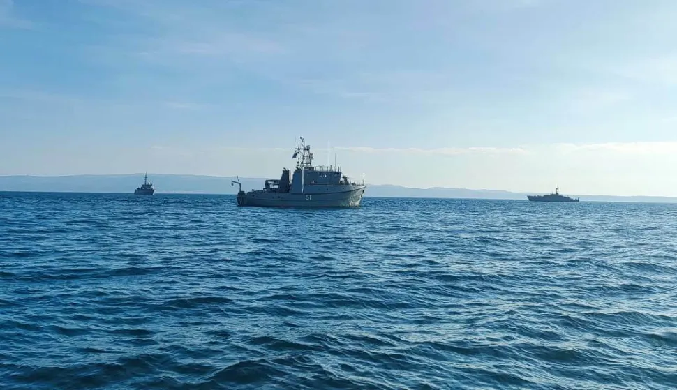 Split, 17.02.2023. - Nakon boravka u luci Gruž Dubrovnik i zajedničkih aktivnosti na moru, brodovi NATO skupine SNMCMG2 uplovili su u vojnu luku Lora u Splitu. foto HINA/ HRM/ ml