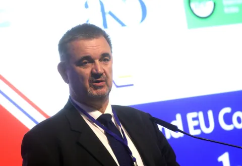 Zagreb, 10.10.2025 - Otvorenje 10. jubilarnog Zagrebačkog sigurnosnog foruma (Zagreb Security Forum). Na fotografiji prorektor Sveučili&scaron;ta obrane i sigurnosti "Dr. Franjo Tuđman" i predsjednik Instituta za istraživanje hibridnih sukoba, Gordan Akrap.foto HINA/ Denis CERIĆ /dc