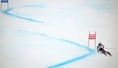 Croatia's Zrinka Ljutic competes in the second run of the Women's Giant Slalom, part of the FIS Alpine Ski World Cup 2025-2026, in Kranjska Gora, Slovenia, on January 3, 2026. (Photo by Jure Makovec/AFP)