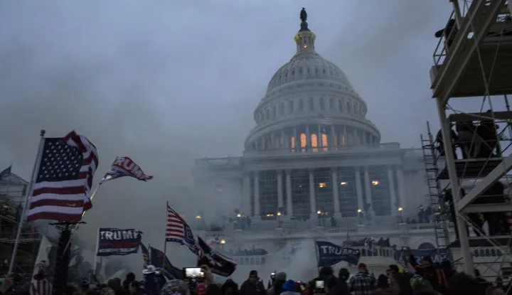 January 6, 2021, Washington, District of Columbia, U.S.A: Security forces respond with tear gas after the US President Donald Trumps supporters breached the US Capitol security in Washington D.C., United States on January 06, 2021. Pro-Trump rioters stormed the US Capitol as lawmakers were set to sign off Wednesday on President-elect Joe Biden's electoral victory in what was supposed to be a routine process headed to Inauguration Day. (Credit Image: &Acirc;&copy; Probal Rashid/ZUMA Wire