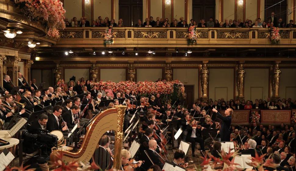 (260101) -- VIENNA, Jan. 1, 2026 (Xinhua) -- The Vienna Philharmonic Orchestra performs under the baton of conductor Yannick Nezet-Seguin during the 2026 Vienna Philharmonic New Year's Concert in Vienna, Austria, Jan. 1, 2026. (Dieter Nagl/The Vienna Philharmonic Orchestra/Handout via Xinhua) Photo: DIETER NAGL/XINHUA