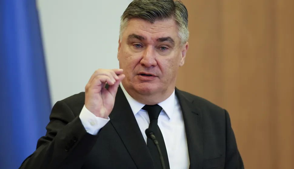 Zagreb, 16.09.2025 - Predsjednik Republike Hrvatske Zoran Milanović primio je &scaron;vicarsku predsjednicu Karin Keller-Sutter koja je stigla u službeni posjet Republici Hrvatskoj. Nakon razgovora dvoje predsjednika je održalo zajeničku tiskonu konferenciju.foto HINA/ Damir SENČAR/ ds