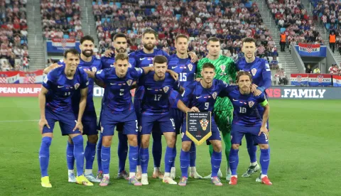 Osijek, 09. 06. 2025, Opus Arene, utakmica, kvalifikacije za svjetsko prvenstvo, Hrvatska - Če&scaron;ka. Hrvatska reprezentacija.snimio GOJKO MITIĆ