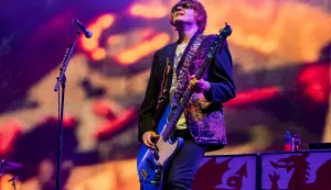 Nicky Wire of Manic Street Preachers seen performing live on stage during the Heritage Live music festival. Heritage Live music festival was held at The Audley End Estate in Essex. Bands playing were Ash, The Charlatans and The Manic Street Preachers, Opening and the day was a DJ set from Chris Moyles who then hosted the days event by introducing the bands to the stage. (Photo by Bonnie Britain/SOPA Images/Sipa USA) Photo: SOPA Images/SIPA USA