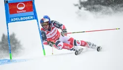 France's Alexis Pinturault competes in the first run of the Men's Giant Slalom, part of the FIS Alpine Ski World Cup 2025-2026 in Adelboden, soutwestern Switzerland on January 10, 2026. (Photo by Fabrice COFFRINI/AFP)