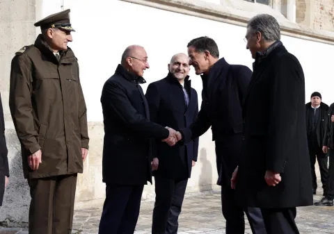 Zagreb, 12.1.2026 - Predsjednik Vlade Andrej Plenković sastao se u Banskim dvorima s glavnim tajnikom Organizacije Sjevernoatlantskog ugovora (NATO) Markom Rutteom. Na slici Tihomir Kundid, Gordan Grlić Radman, Ivan Anu&scaron;ić, Andrej Plenković i Mark Rutte.Foto Hina/ Dario GRZELJ/ dag