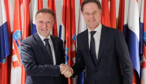 Zagreb, 12.01.2026. - Predsjednik Hrvatskoga sabora Gordan Jandroković sastao se s glavnim tajnikom NATO-a Markom Rutteom.Na fotografiji Gordan Jandroković, Mark Rutte.foto HINA/ Edvard &Scaron;U&Scaron;AK