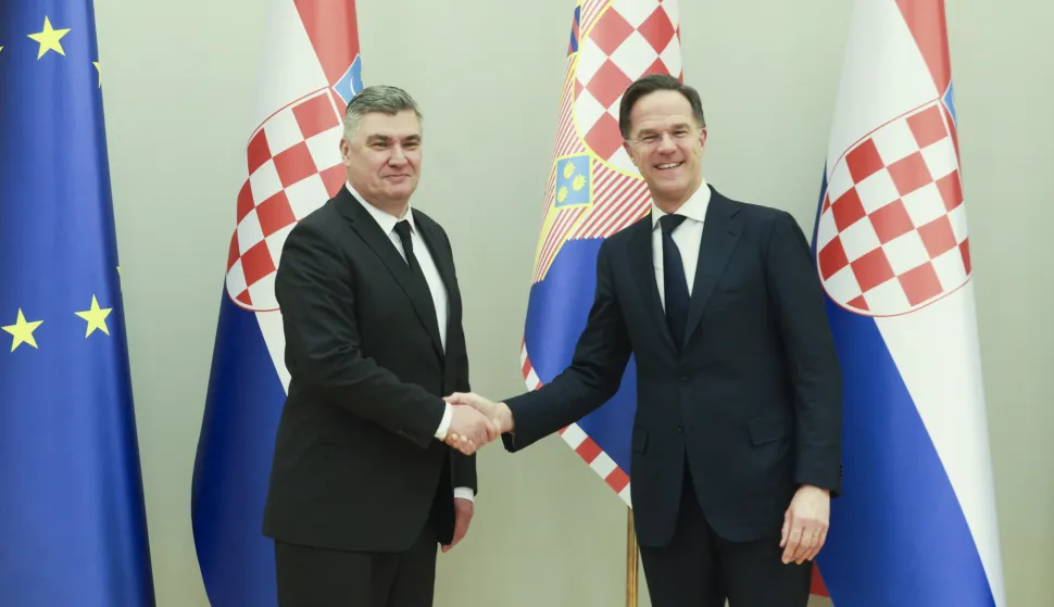 Zagreb, 12.01.2026. - Predsjednik Republike Zoran Milanović sastao se s glavnim tajnikom NATO-a Markom Rutteom. Na fotografiji Zoran Milanović, Mark Rutte. foto HINA/ Lana SLIVAR DOMINIĆ/ lsd