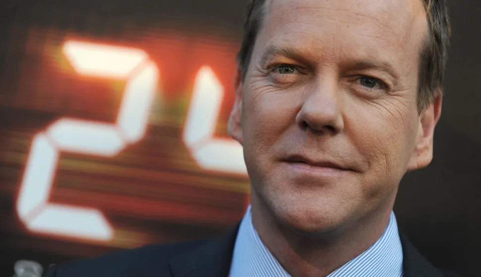 (FILES) Cast member Kiefer Sutherland arrives for the ?24? season seven red carpet screening event on May 12, 2009 at the Wadsworth Theater in Los Angeles, California. Kiefer Sutherland, star of the series "24," was arrested on January 12 in Los Angeles for assaulting a ride-share driver, the city's police announced January 13. (Photo by Robyn BECK/AFP)