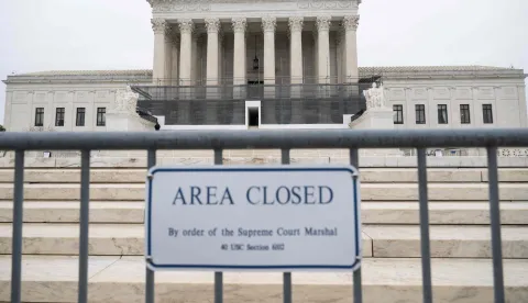 A view of the US Supreme Court in Washington, DC, on January 9, 2026. The awaited ruling on US President Donald Trump's sweeping global tariffs was not among the opinions issued on Friday by the Supreme Court. (Photo by SAUL LOEB/AFP)
