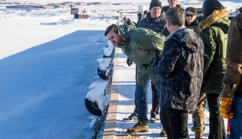 (FILES) US Vice President JD Vance (L) tours the US military's Pituffik Space Base in Greenland on March 28, 2025. Greenland's Prime Minister Jens-Frederik Nielsen said on January 14, 2026 now was "not the time" to talk about the Arctic island's future independence and jeopardise its right to self-determination, as US President Trump ramps up threats to take control of it. (Photo by Jim WATSON/POOL/AFP)