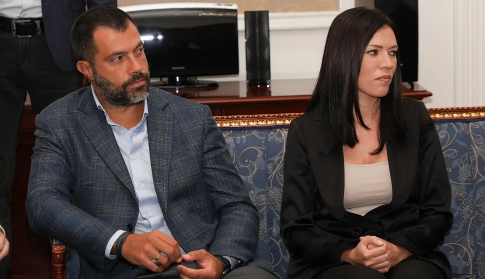 26.08.2025., Administrativni centar Vlade RS, Banja Luka (BiH) - Mandatar za sastav nove Vlade Republike Srpske Savo Minic odrzava konzultacije s predstavnicima stranaka oko sastava nove Vlade. Prvo je u posjetu primio delegaciju SNSD-a, predvodjenu bivsim premijerom Radovanom Viskovicem, srpskim clanom Predsjednistva BiH Zeljkom Cvijanovic, ministrom financija BiH Srdjanom Amidzicem, i sinom Milorada Dodika i organizacijskim tajnikom SNSD-a Igorom Dodikom. Photo: Dejan Rakita/PIXSELL