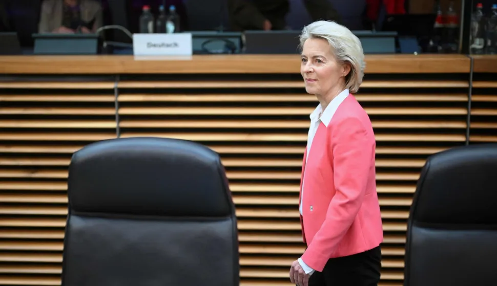 European Commission President Ursula von der Leyen arrives for the weekly meeting of EU Commissioners in Brussels on January 14, 2026. (Photo by Nicolas TUCAT/AFP)