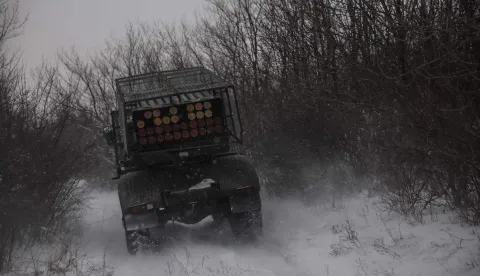 This handout photograph taken on January 15, 2026, and released on January 16, 2026, by the Press Service of the 24th Mechanized Brigade of Ukrainian Armed Forces shows Ukrainian servicemen riding a Bm-21 Grad MRLS to fire towards Russian positions near Chasiv Yar in the Donetsk region, amid the Russian invasion of Ukraine. (Photo by OLEG PETRASIUK/24th Mechanized Brigade of Ukrainian Armed Forces/AFP)/RESTRICTED TO EDITORIAL USE - MANDATORY CREDIT "AFP PHOTO/HANDOUT/ OLEG PETRASIUK/24th Mechanized Brigade of Ukrainian Armed Forces" - NO MARKETING NO ADVERTISING CAMPAIGNS - DISTRIBUTED AS A SERVICE TO CLIENTS