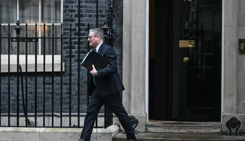 Britain's Prime Minister Keir Starmer leaves 10 Downing Street in central London on January 7, 2026, to take part in the weekly session of 'Prime Minister's Questions' (PMQs). (Photo by JUSTIN TALLIS/AFP)