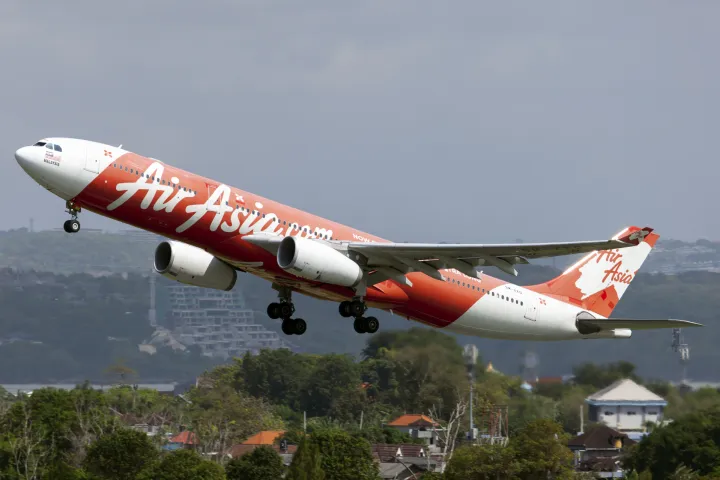 An AirAsia X Airbus A330-300 leaving Denpasar Bali Ngurah Rai airport. AirAsia X is a low-cost airline operating in the South East Asia region on medium haul routes. Established in 2006 the airline made its the first AirAsia X international flight to the Gold Coast, Australia in November 2007. (Photo by Fabrizio Gandolfo/SOPA Images/Sipa USA) Photo: SOPA Images/SIPA USA