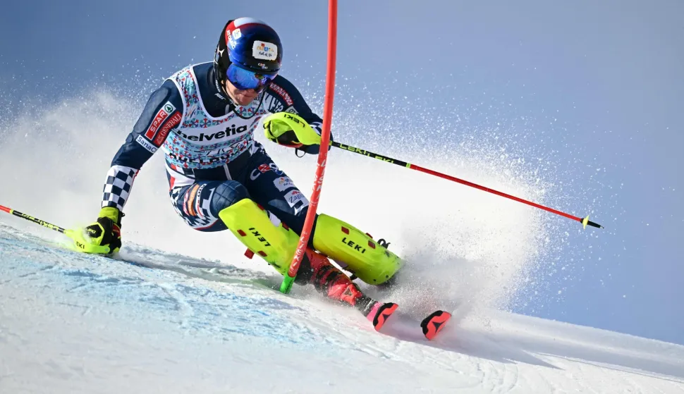 Croatia?s Filip Zubcic competes in the first run of the Men's Slalom, part of the FIS Alpine Ski World Cup 2025-2026 in Adelboden, soutwestern Switzerland on January 11, 2026. (Photo by Fabrice COFFRINI/AFP)